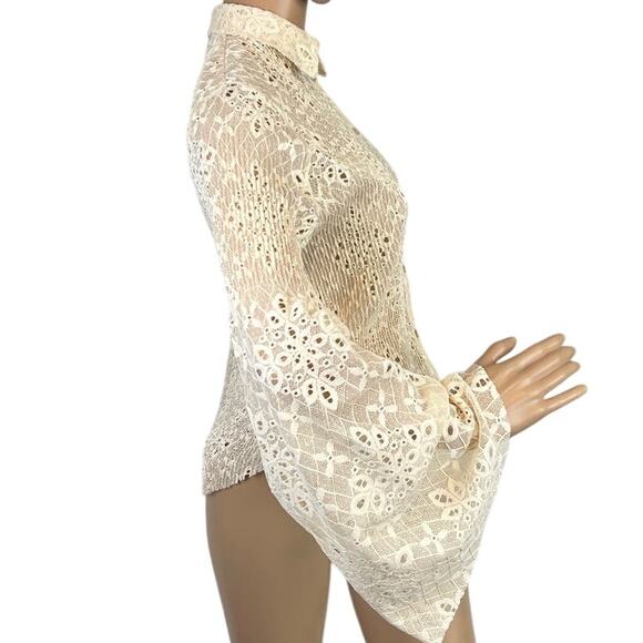 Forte Forte Lace Button Up Blouse  Bell Sleeve SZ L NWT Italian Luxury Designer - Picture 2 of 10